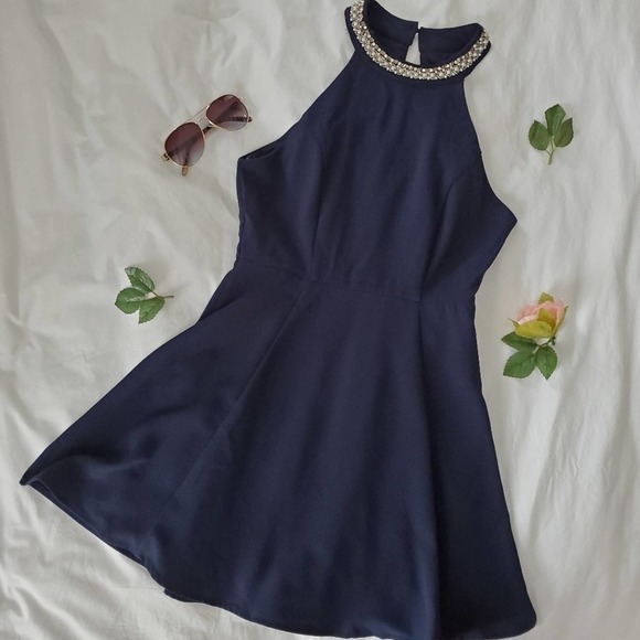 One Clothing High Neck A-Line Dress Navy Sz Small - Picture 6 of 6